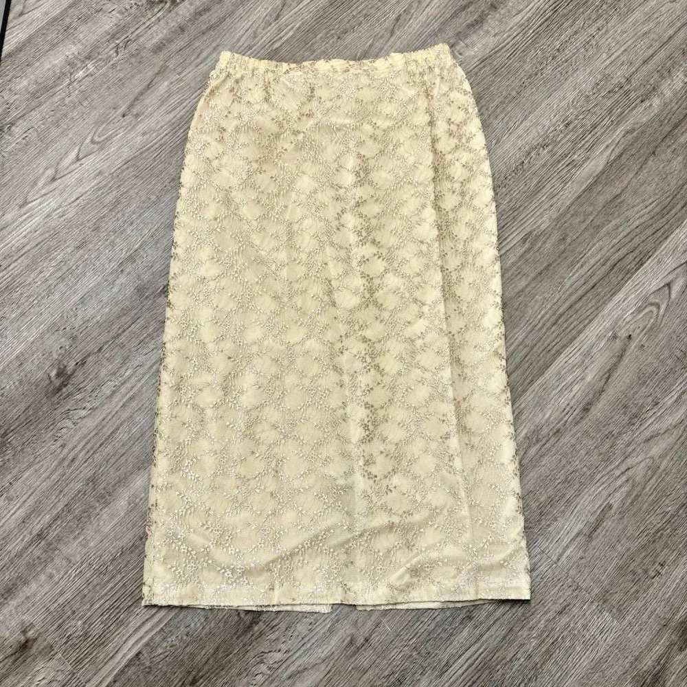 R&M Richards‎ Petite Champagne Gold Floral Lace Maxi Skirt Size 16P 13375